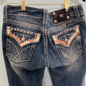 Miss Me. Bootcut low rise jeans.